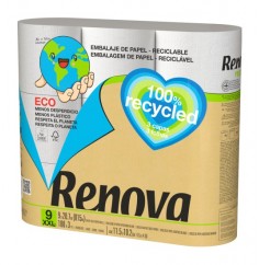 Papel Higiénico 100% Recycled 9 Rollos XXL  (Renova)