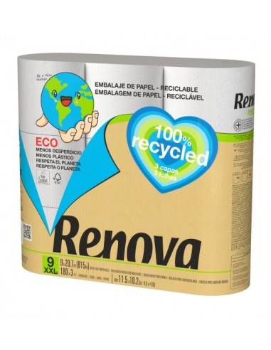 Papel Higiénico 100% Recycled 9 Rollos XXL  (Renova)