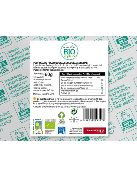 Pechuga de Pollo Asada Orgánica, Pack 100 Gr (Blancafort)