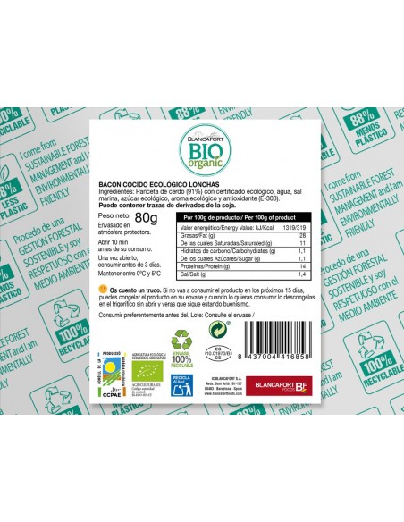 Bacon Orgánico, Pack 100 Gr (Blancafort)