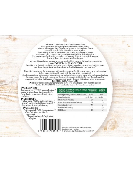 Pechuga de Pavo Ecológica Patricia, Pack 100 Gr (Blancafort)