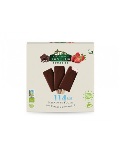 Helado de Yogur Ecológico con Fresas y Chocolate, Caja 3 x 85 Ml (Casa Grande de Xanceda)